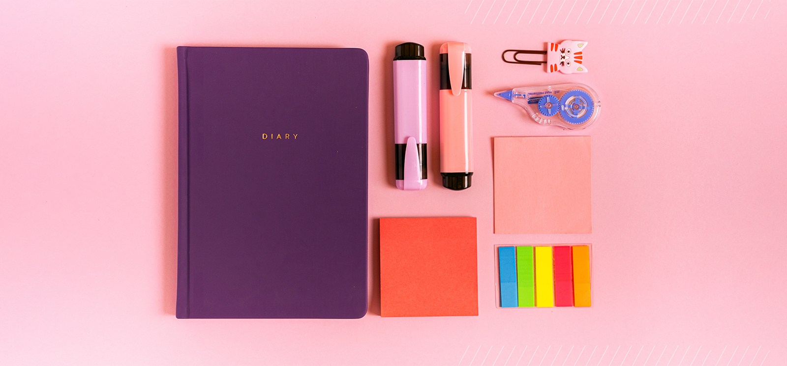 Photo of a diary and various office supplies