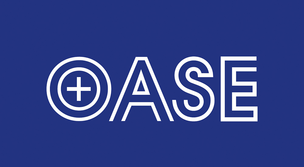 Grafik OASE auf blauem Hintergrundgrund